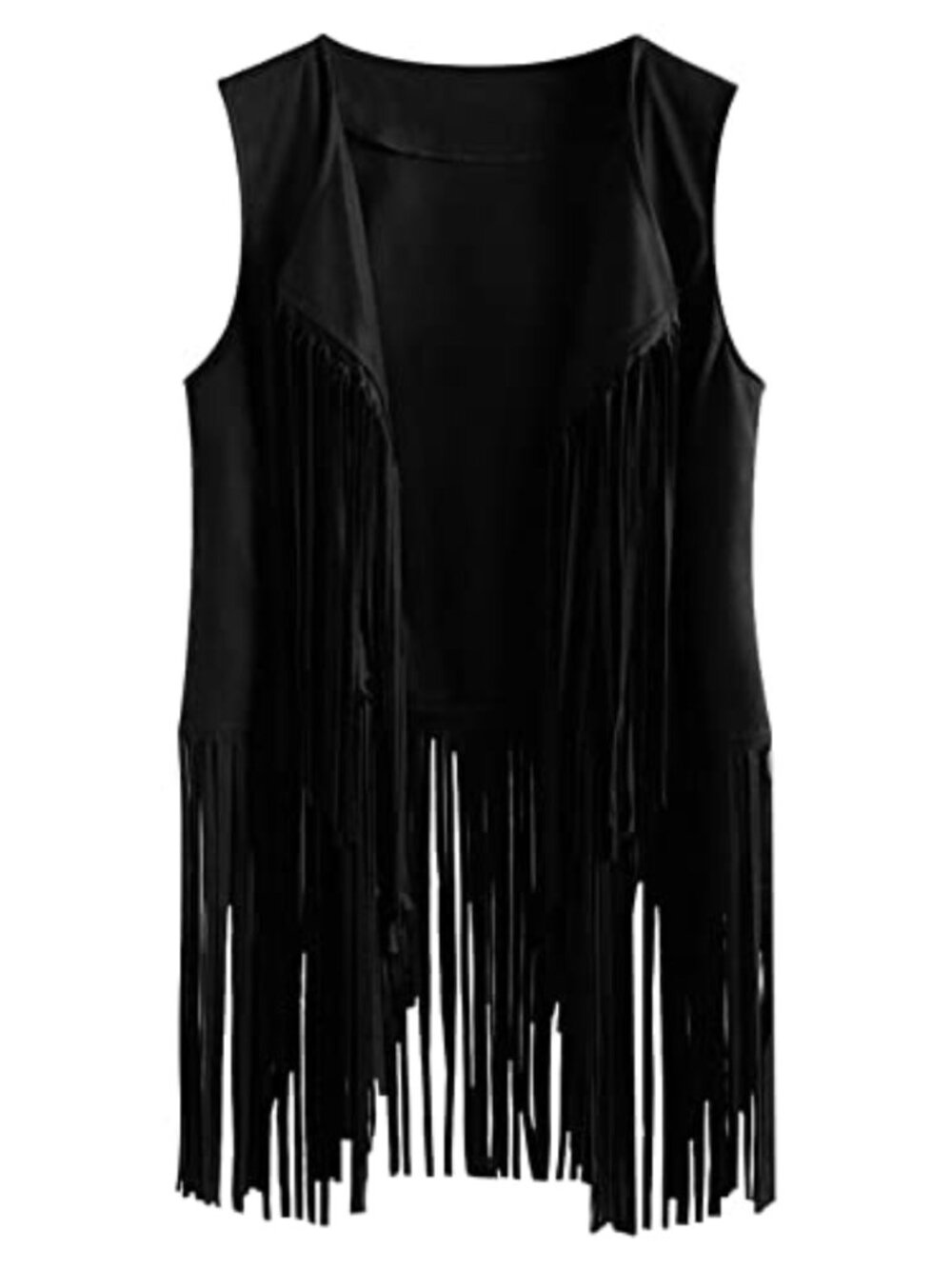 Faux Suede Fringe Trim Hippie Vest Jacket Open Front Cardigan